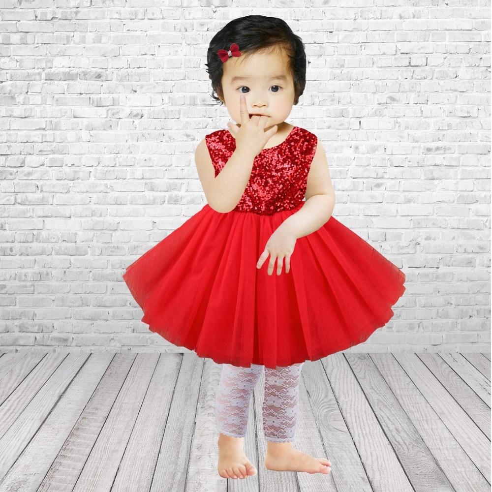Girls and Toddlers Red Sequin Tutu Dress